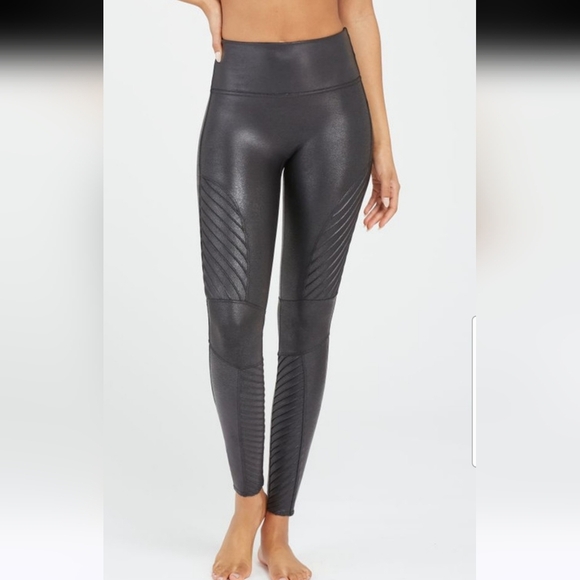 Spanx Faux Leather Moto Style Full Length Leggings Small - Picture 1 of 6